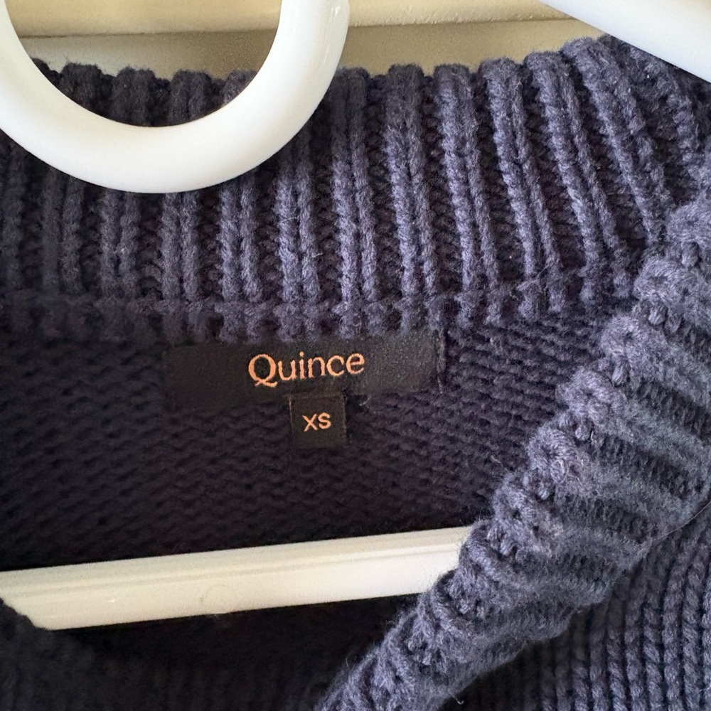 Classic Navy & White Striped Crewneck Sweater 100% Cotton Quince XS - Picture 5 of 6